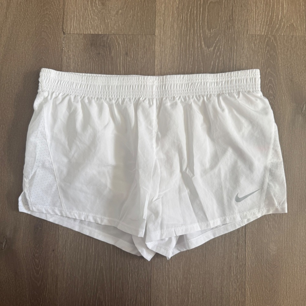 Nike Running Shorts Women Large White Dri-FIT Mesh Panel Athletic Standard Fit